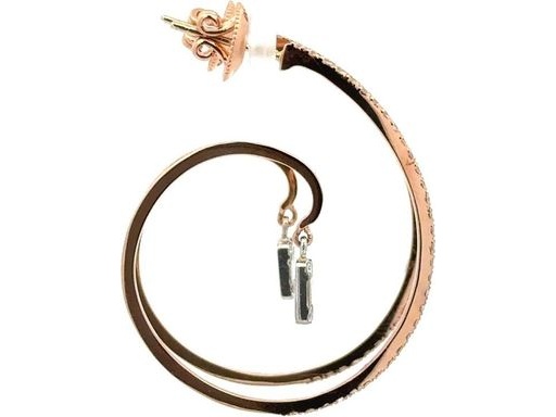 18K Rose Gold Large Hoop Earrings with Dangling Natural Baguette and Round Diamonds