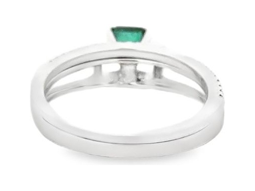 18K White Gold Emerald and Diamond Ring Set – One with Natural Round Diamonds, One with Emerald-Cut Green Emerald