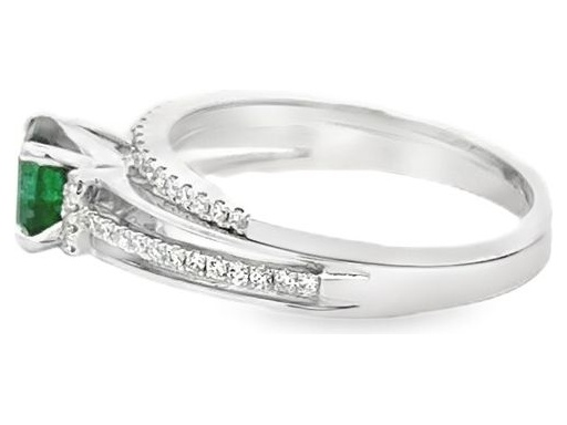 18K White Gold Emerald and Diamond Ring Set – One with Natural Round Diamonds, One with Emerald-Cut Green Emerald