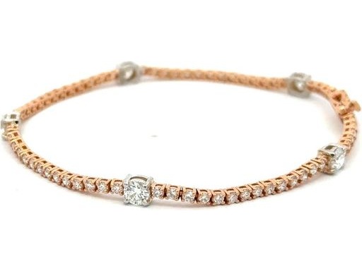 18K Rose and White Gold Diamond Bracelet with Natural Round Diamonds