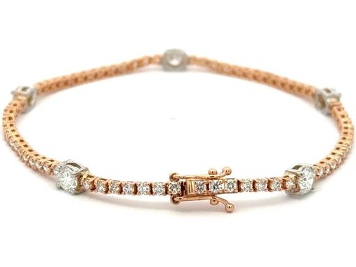 18K Rose and White Gold Diamond Bracelet with Natural Round Diamonds