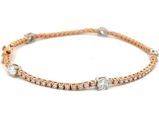 18K Rose and White Gold Diamond Bracelet with Natural Round Diamonds