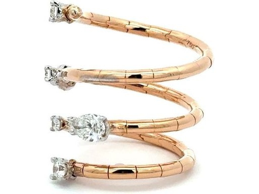 18K Rose Gold Spiral Ring with Natural Pear-Shaped and Round Diamonds