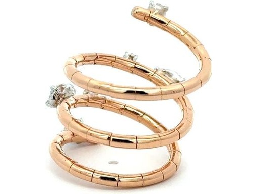 18K Rose Gold Spiral Ring with Natural Pear-Shaped and Round Diamonds
