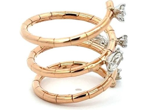 18K Rose Gold Spiral Ring with Natural Pear-Shaped and Round Diamonds