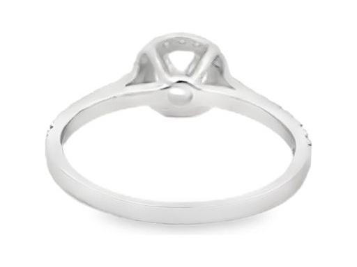 18K White Gold Halo Ring with GIA-Certified Natural Round Diamond and Pave Band