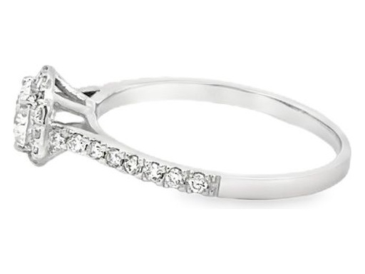 18K White Gold Halo Ring with GIA-Certified Natural Round Diamond and Pave Band