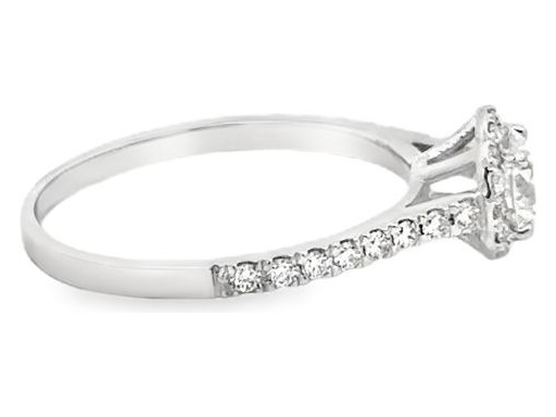 18K White Gold Halo Ring with GIA-Certified Natural Round Diamond and Pave Band