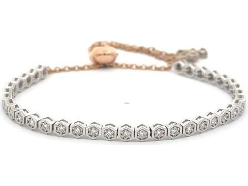 18K White and Rose Gold Adjustable Bracelet with Natural Round Diamonds