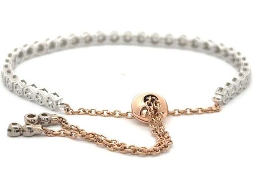 18K White and Rose Gold Adjustable Bracelet with Natural Round Diamonds