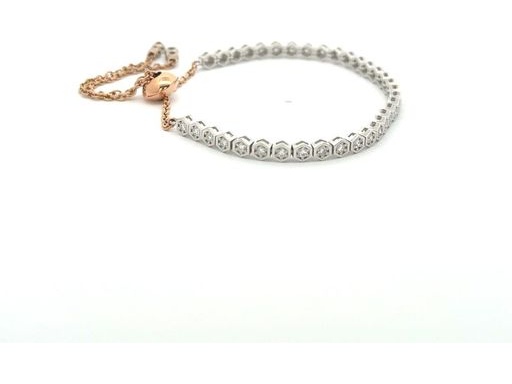 18K White and Rose Gold Adjustable Bracelet with Natural Round Diamonds