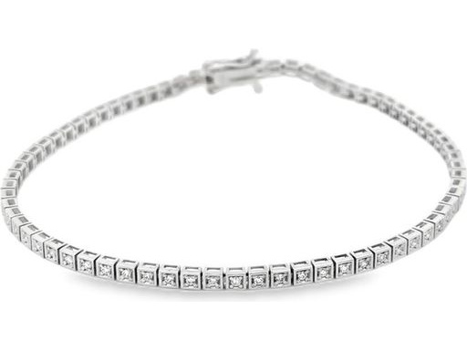 18K White Gold Bezel-Set Tennis Bracelet with Natural Round Diamonds