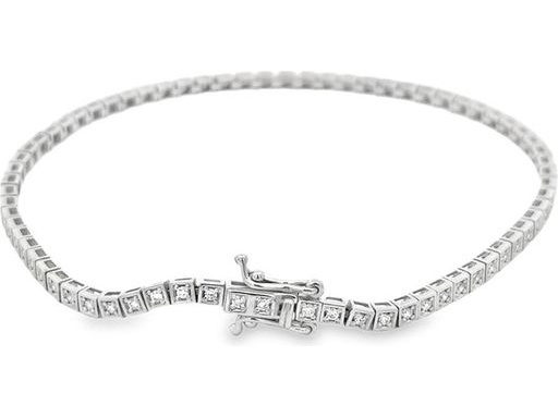 18K White Gold Bezel-Set Tennis Bracelet with Natural Round Diamonds