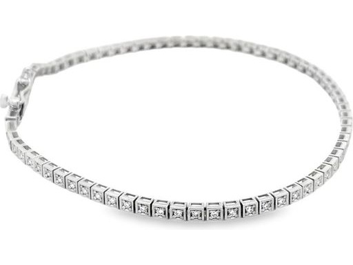 18K White Gold Bezel-Set Tennis Bracelet with Natural Round Diamonds