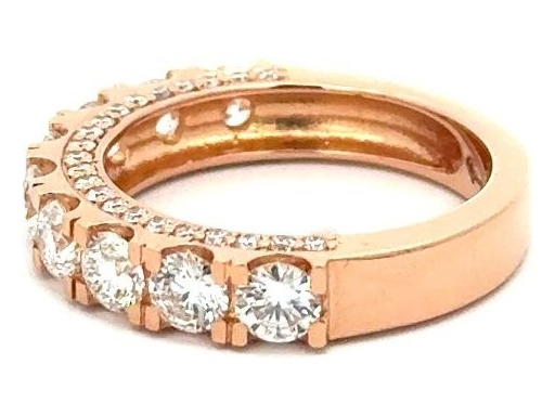 18K Rose Gold Nine-Stone Ring with Natural Round Diamonds and Pavé Band