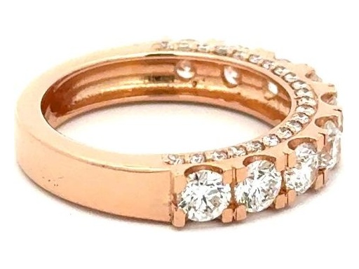18K Rose Gold Nine-Stone Ring with Natural Round Diamonds and Pavé Band