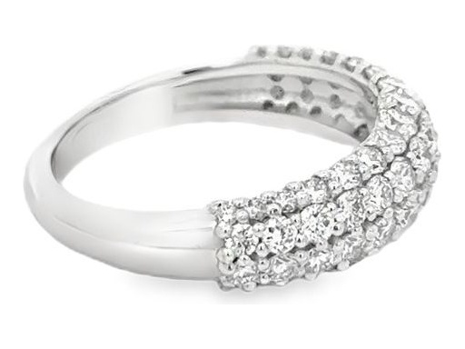 18K White Gold Multi-Row Pavé Ring with Natural Round Diamonds