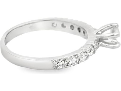 18K White Gold Solitaire Engagement Ring with Natural Round Diamonds and Pavé Band