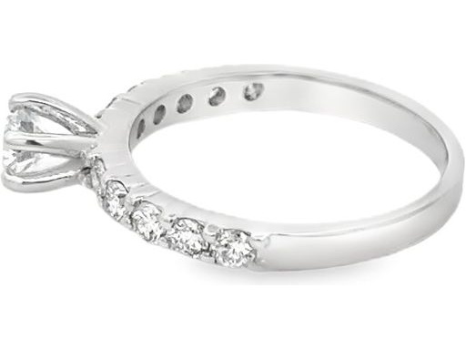 18K White Gold Solitaire Engagement Ring with Natural Round Diamonds and Pavé Band