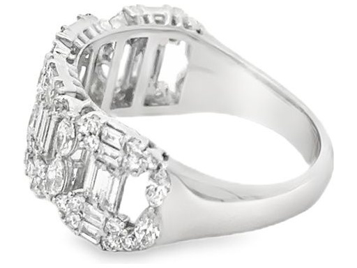 18K Gold Wide Band with Natural Baguette, Round, and Marquise Diamonds