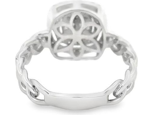18K White Gold Ring with Natural Baguette and Round Diamonds, Chain-Link Design