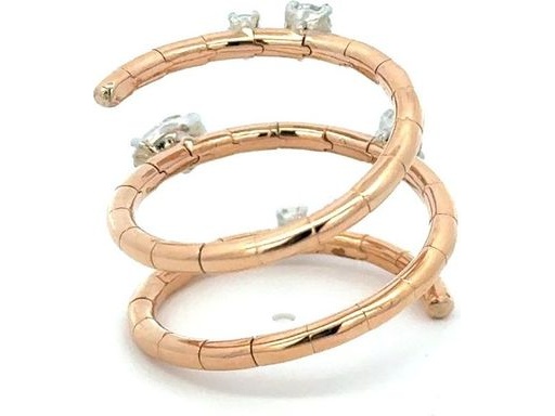 18K Rose Gold Ring with Natural Round and Pear-Shaped Diamonds on a Twist Band