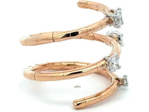 18K Rose Gold Ring with Natural Round and Pear-Shaped Diamonds on a Twist Band