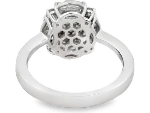 18K White Gold Ring with Natural Marquise and Round Diamonds and Emerald Center Stone