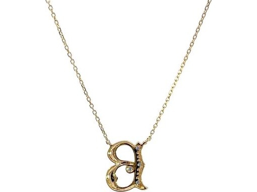 18k gold B necklace with natural diamonds and saphire