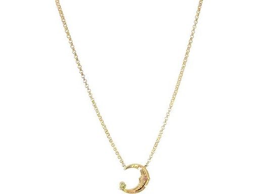 18k yellow gold C necklace with natural diamonds and ruby and emerald