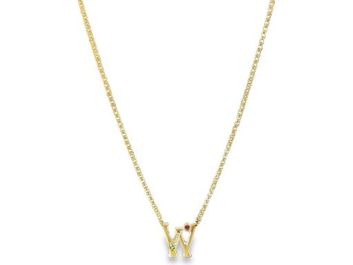 18k yellow gold W necklace with natrual diamons,emerald and ruby