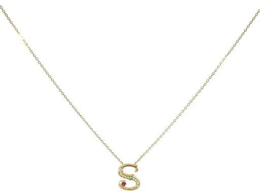 18K Yellow gold  S necklcae with natural diamonds and emearlad and ruby