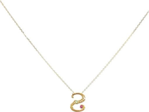 18K Yellow gold  S necklcae with natural diamonds and emearlad and ruby