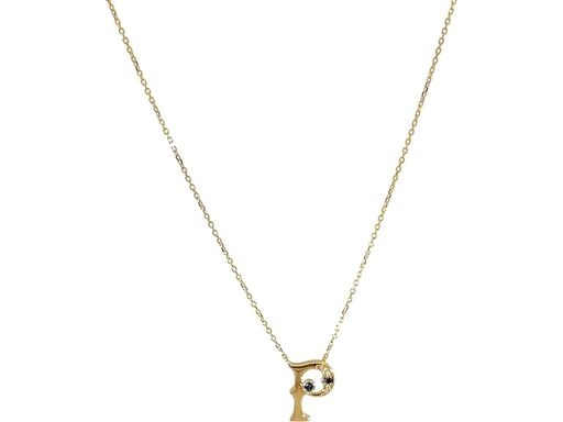 18 k yellow gold P necklace with natural diamonds and saphire
