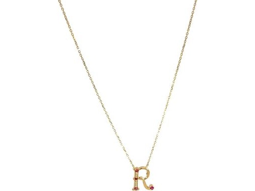 18 k yellow gold R necklace with natural diamonds and natural Ruby
