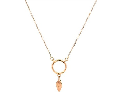 18K Rose Gold Necklace with Twisted Circle and Feather Pendant