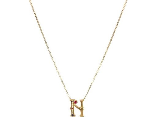 18 k Yellow Gold N necklace with Natural Diamonds &‌ ruby & Saphire 