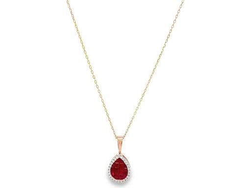 18K Rose Gold Reversible Teardrop Pendant Necklace with Natural Diamonds & Invisible-Set Red Rubies (Marquise, Princess & Round Cut)