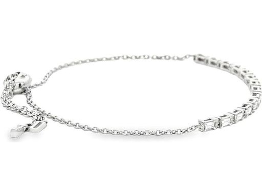18K White Gold Adjustable Bracelet with Natural Round and Baguette Diamonds