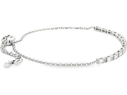 18K White Gold Adjustable Bracelet with Natural Round and Baguette Diamonds