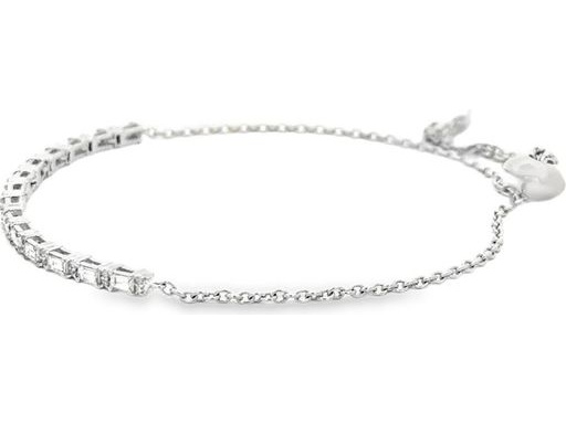 18K White Gold Adjustable Bracelet with Natural Round and Baguette Diamonds