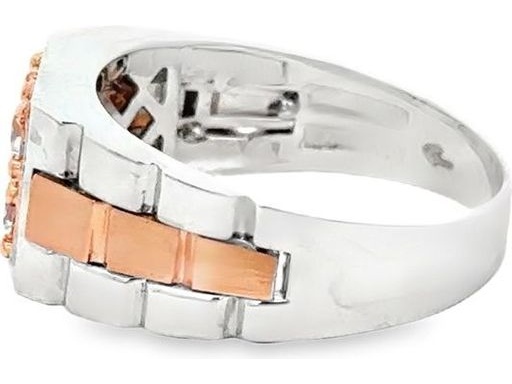 18K White and Rose Gold Men's Ring with Cluster of Natural Round Diamonds