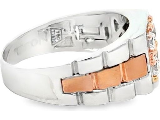 18K White and Rose Gold Men's Ring with Cluster of Natural Round Diamonds