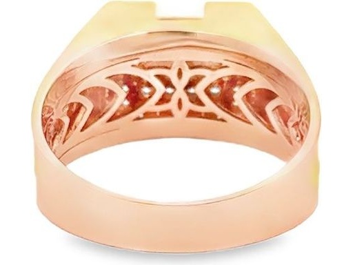 18K Rose Gold Men's Ring with Pavé-Set Natural Round Diamonds in Geometric Design