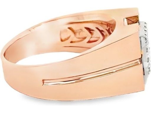 18K Rose Gold Men's Ring with Pavé-Set Natural Round Diamonds in Geometric Design