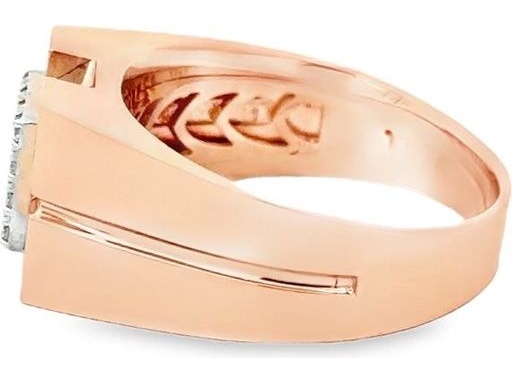 18K Rose Gold Men's Ring with Pavé-Set Natural Round Diamonds in Geometric Design