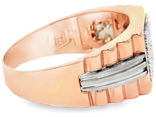 18K White and Rose Gold Men's Ring with Pavé-Set Natural Round Diamonds in Square Design