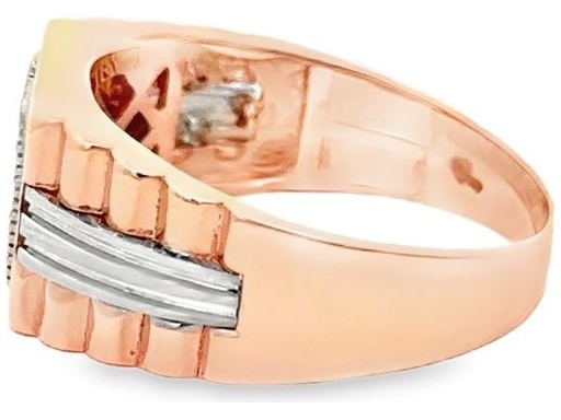 18K White and Rose Gold Men's Ring with Pavé-Set Natural Round Diamonds in Square Design
