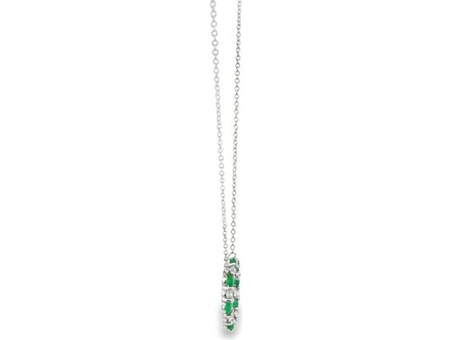 18K White Gold Circle Pendant Necklace with Natural Emeralds and Diamonds
