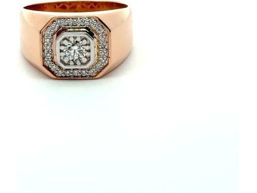 18K Rose Gold Men's Ring with Natural Round Center Diamond and Double Halo Design